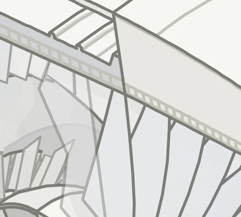 The fan now, each blade decided whole and faded at the cut.